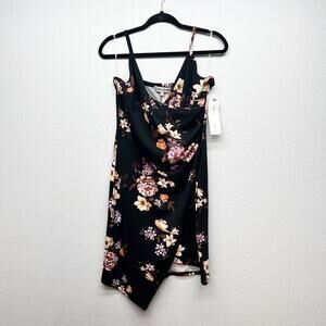 Almost Famous Cross Over Dress Womens Small Dark Floral Fairy Party Cocktail NWT